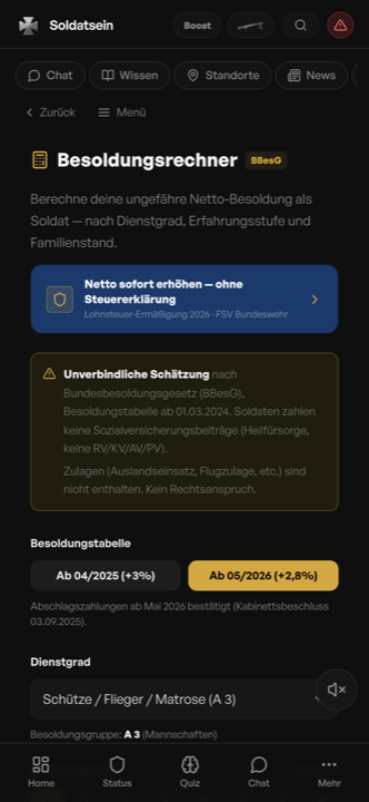 Besoldungsrechner in der Soldatsein App