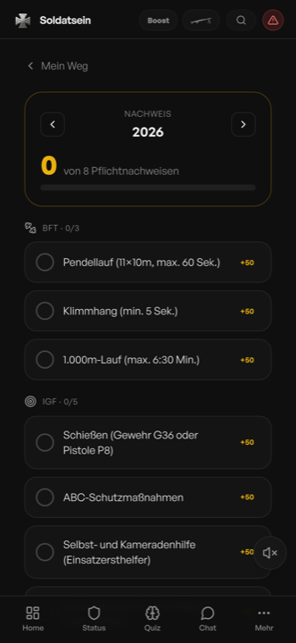 Nachweis-Heft für BFT, IGF und Lehrgänge in der Soldatsein App