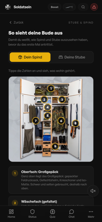 Stube und Spind in der Soldatsein App
