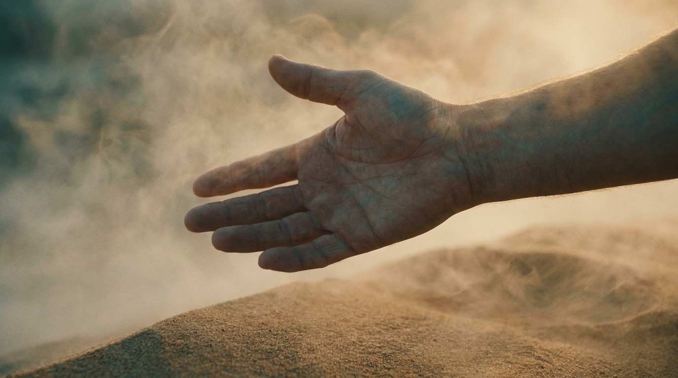 Eine Hand, die sich im sanften Nebel entgegenstreckt
