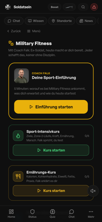Trainingsbereich der Soldatsein App mit Coach Falk