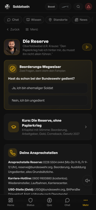 Reservisten-Bereich der Soldatsein App